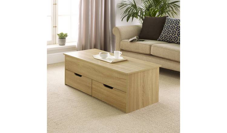 Home Source Bruges 2 Drawer Lift Up Coffee Table - Oak
