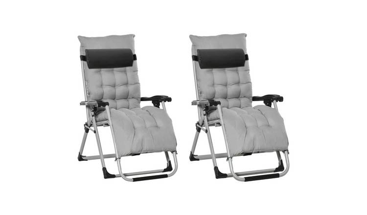 Outsunny 2 pcs Folding Zero Gravity Sun Loungers - Light Grey