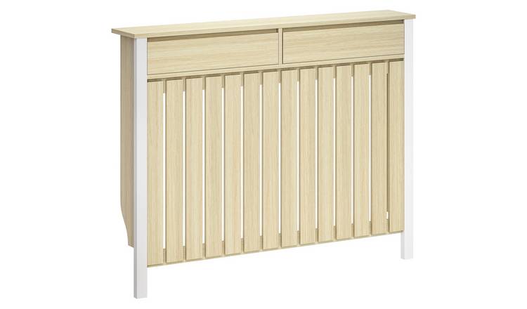 HOMCOM 119cm MDF Industrial Radiator Cover with Drawer - Oak