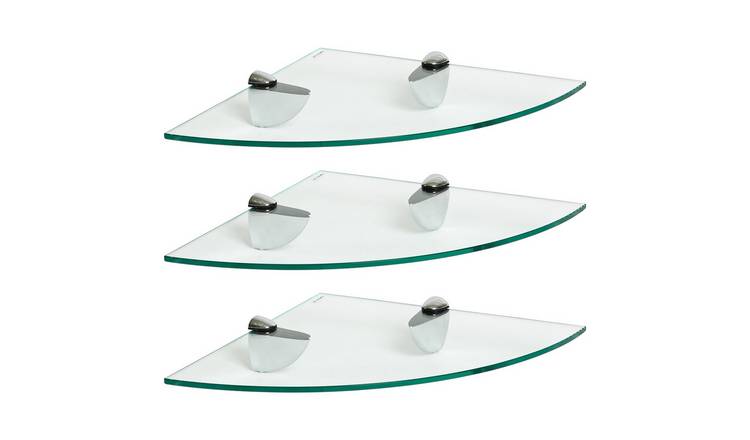 Harbour Housewares Floating Glass Style Corner Shelves - Set of 3