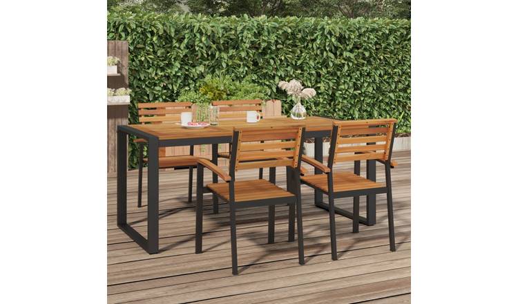 Walplus Acacia Wood Garden Table with U Shaped Legs - Brown - 180 x 90 x 75 cm