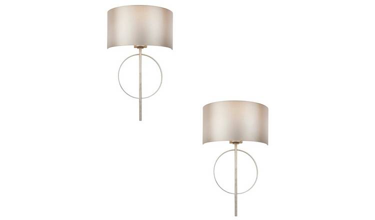 Loops Direct Pack of 2 Wall Light - Antique Silver Leaf and Mink Satin