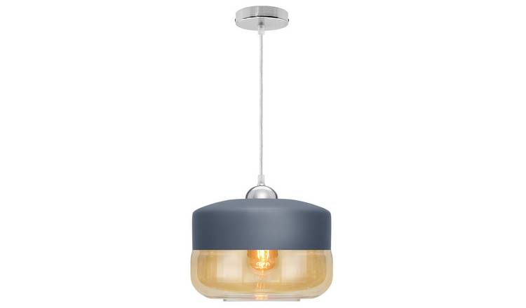 Energy Light Bulbs Wide Cylinder Amber Glass Ceiling Pendant Light - Grey