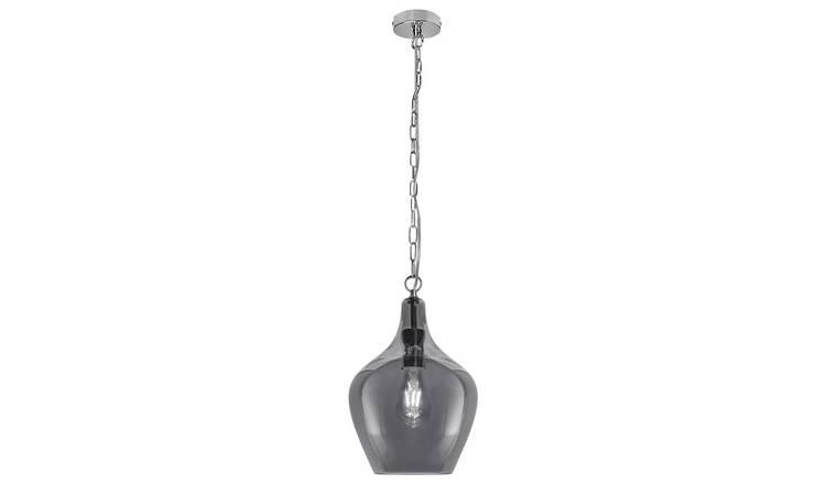 Energy Light Bulbs Faceted Decanter Grey Glass Ceiling Pendant Light - Chrome