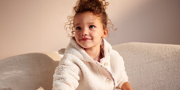 Girl in white fleece pyjama set