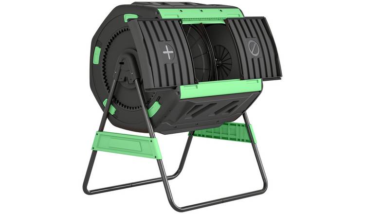 Outsunny Dual Chamber Rotating Vented Compost Bin - Black