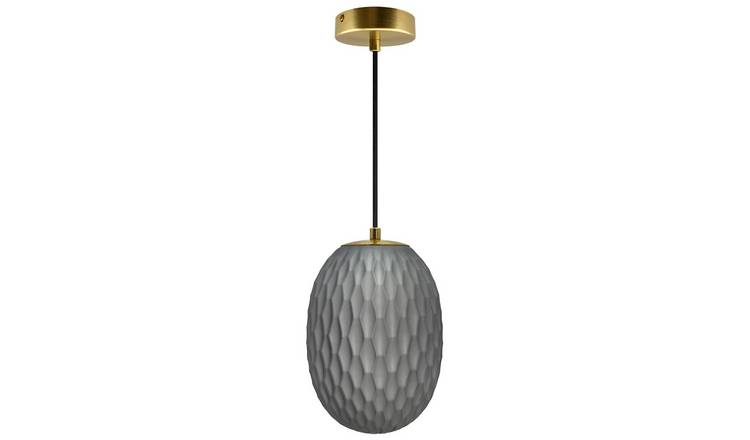 Energy Light Bulbs Oval Textured Glass Ceiling Pendant Light - Grey