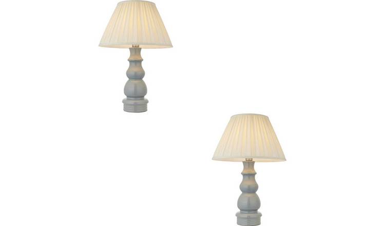 Loops Direct Pack of 2 Ceramic and Steel Table Lamp - Blue Grey
