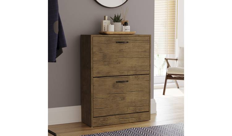 Vida Designs 2 Drawer Shoe Cabinet - Antique Brown