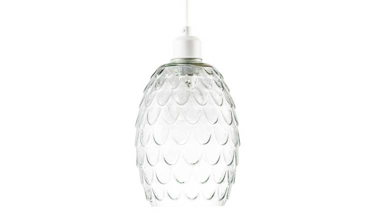 Happy Homewares Clear Embossed Glass with Scalloped Pattern Pendant Shade - 17cm