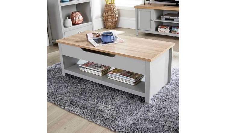 Home Source Avon Lift-Up Coffee Table with Hidden Storage - Grey