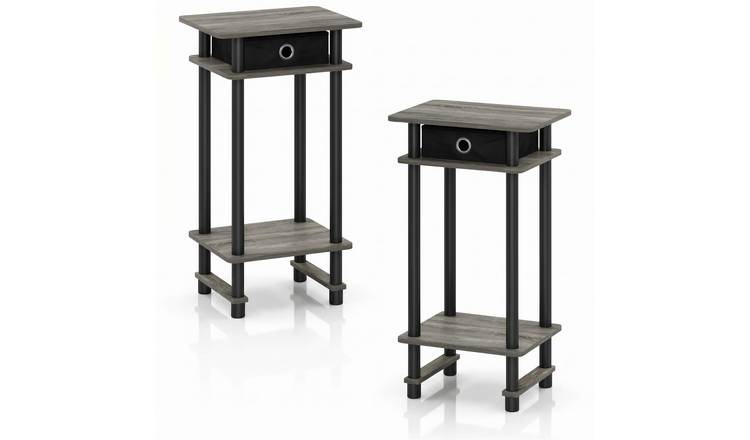 Walplus End Table - French Oak/Black - 39.5 x 29.5 x 70.4 cm - Pack of 2
