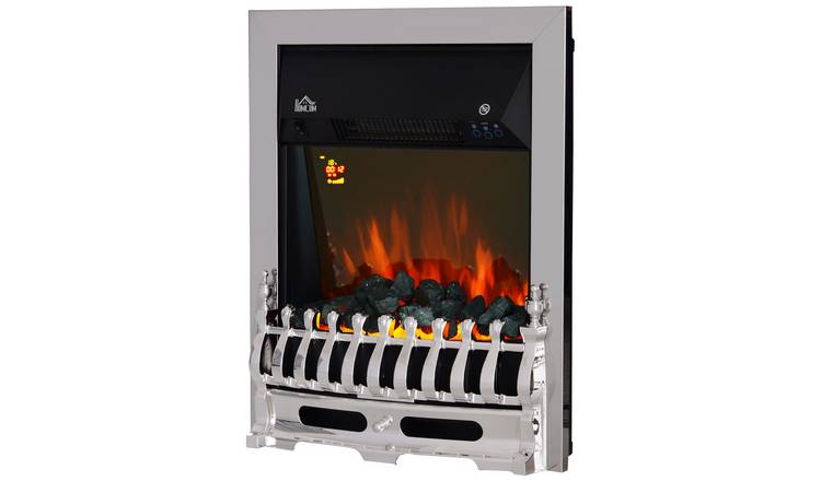 HOMCOM LED Electric Heater with Remote Control and Flame Effect Fire - Silver