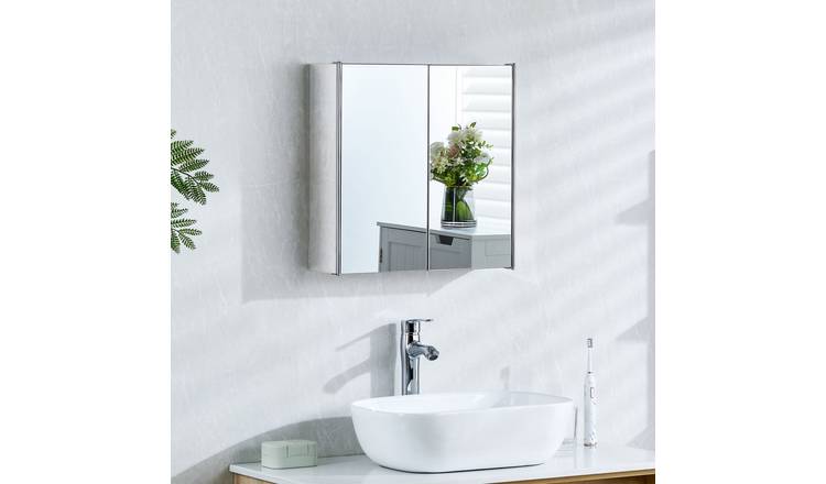 Bath Vida Tiano Stainless Steel Mirrored Double Cabinet - Silver
