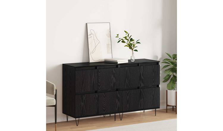 Walplus 2 Piece 4 Door Hairpin Legs Sideboard - Black Ash - 60 x 35 x 70 cm