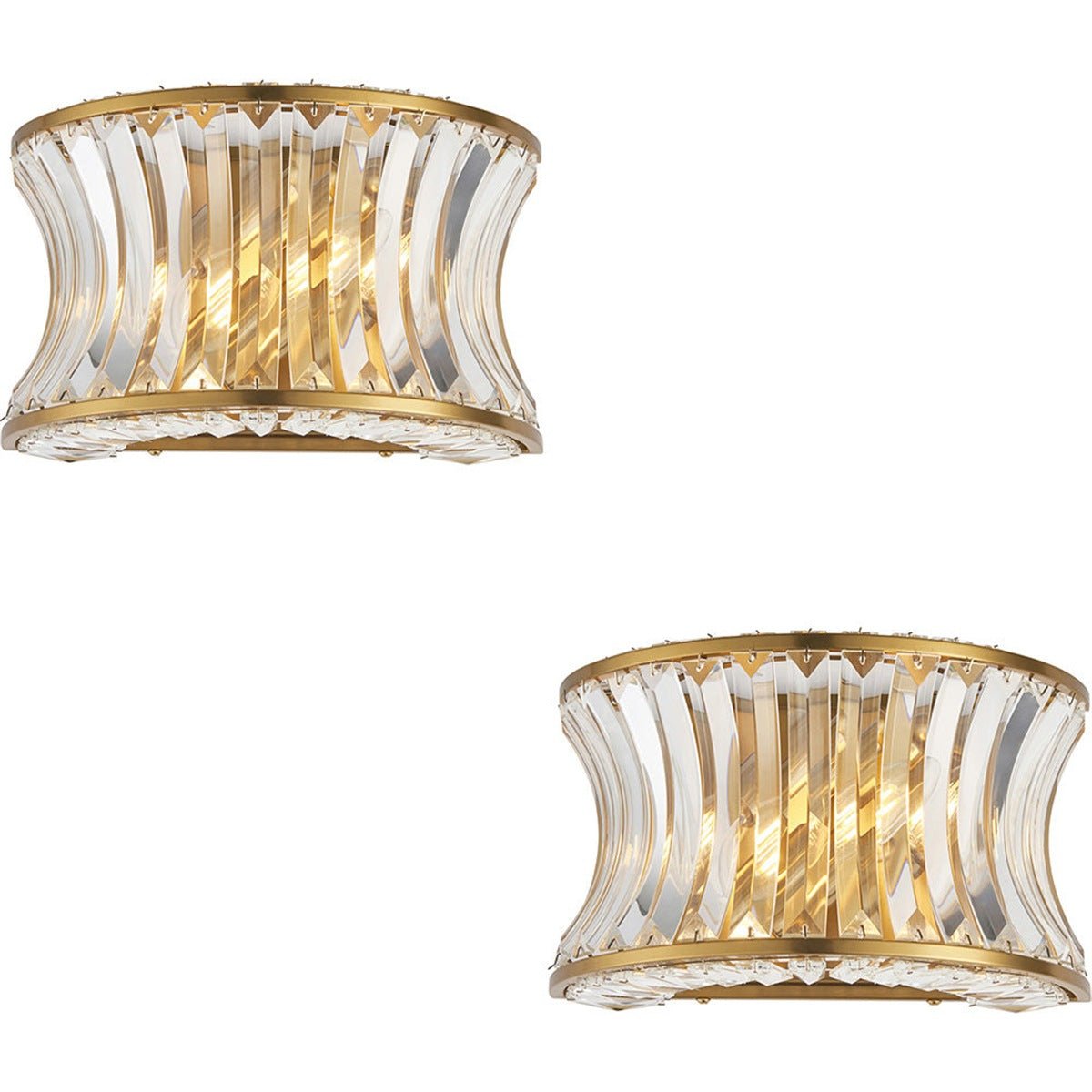 Loops Direct Pack of 2 Brass and Crystal Wall Light - Warm Brass With Glass - Image 1