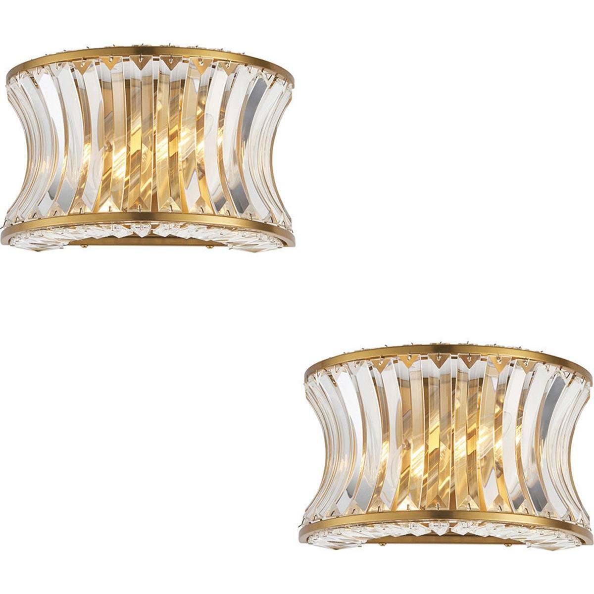 Loops Direct Pack of 2 Brass and Crystal Wall Light - Warm Brass With Glass - Image 1