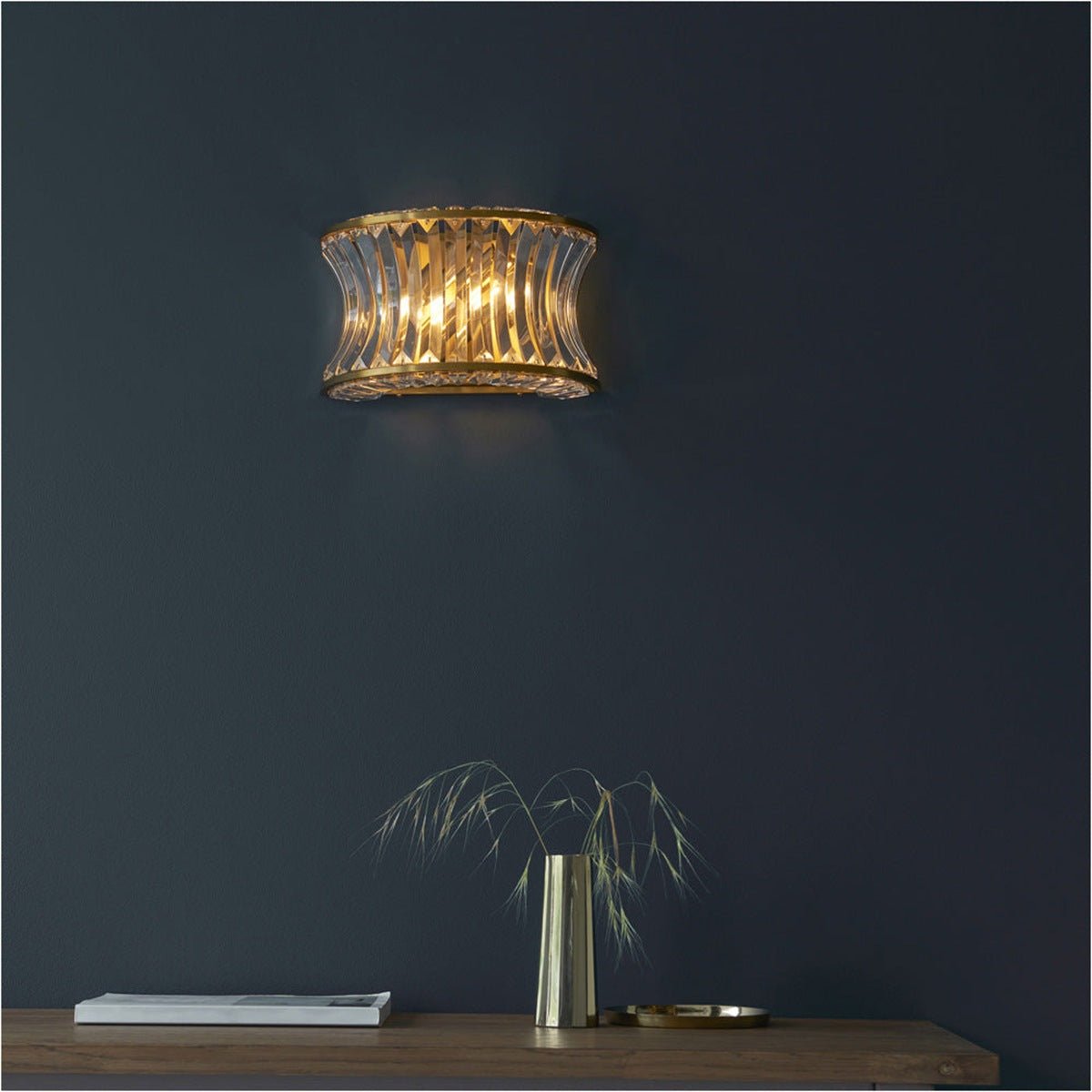 Loops Direct Pack of 2 Brass and Crystal Wall Light - Warm Brass With Glass - Image 2