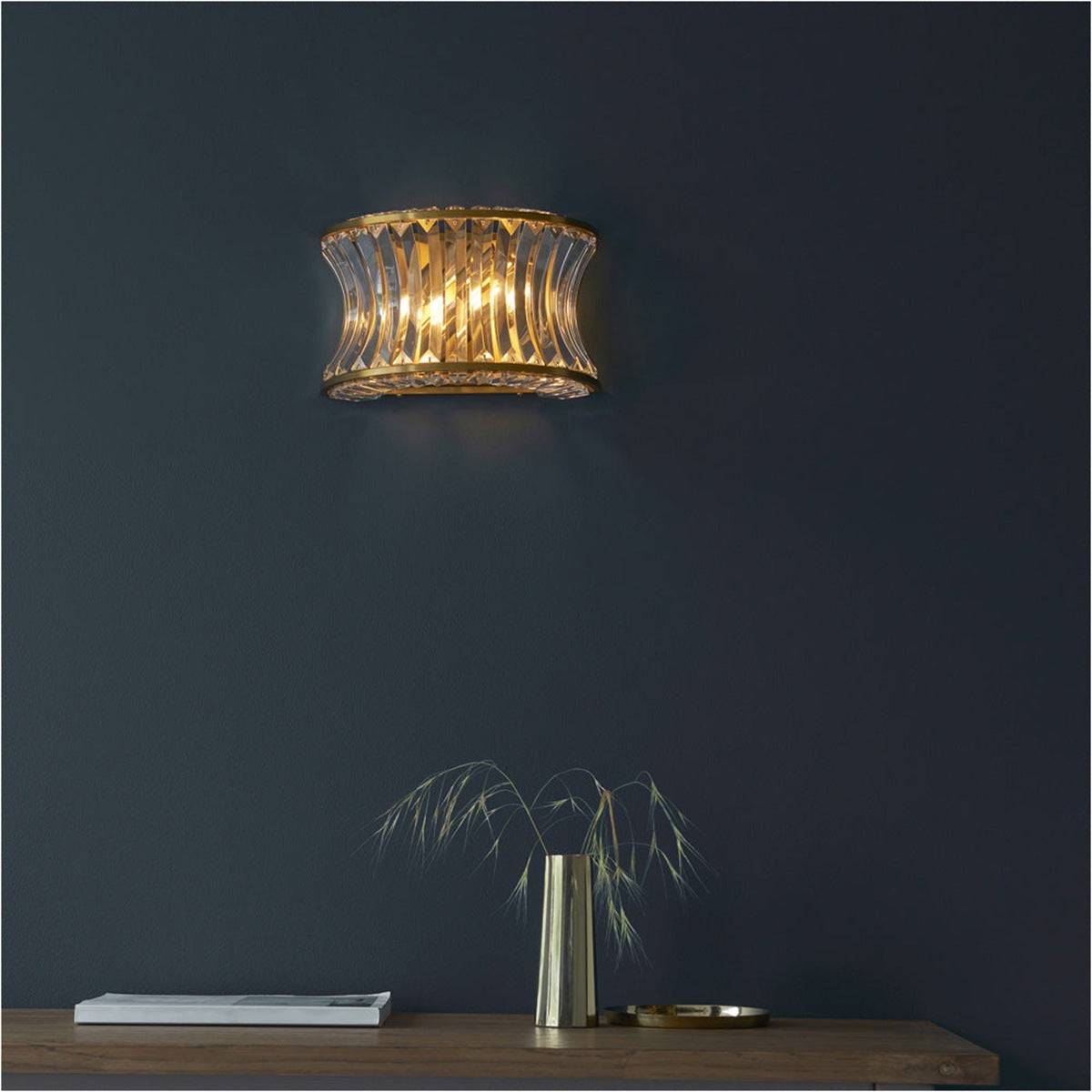 Loops Direct Pack of 2 Brass and Crystal Wall Light - Warm Brass With Glass - Image 2