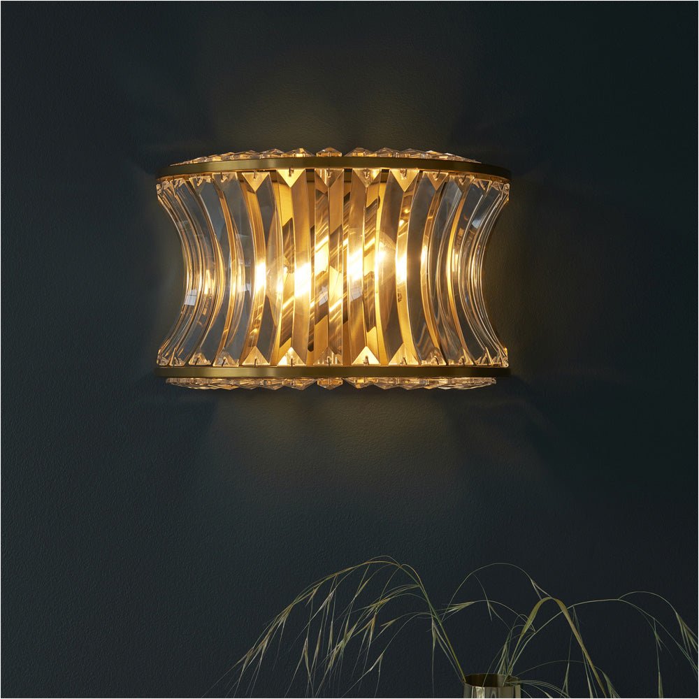 Loops Direct Pack of 2 Brass and Crystal Wall Light - Warm Brass With Glass - Image 3