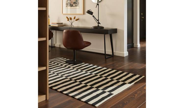 Hanse Home Black and White Vika Striped Handwoven Wool Rug - 200 x 300cm