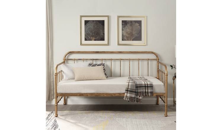Slumberworks Ickleford Industrial Metal Single Bed Frame – Brass