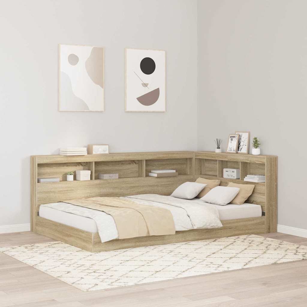 Walplus Engineered Wood Storage Headboard - Light Oak - 207.5 x 137.5 x 76.5 cm - Image 1
