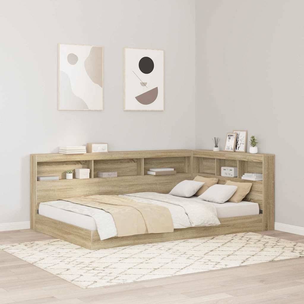 Walplus Engineered Wood Storage Headboard - Light Oak - 207.5 x 137.5 x 76.5 cm - Image 1