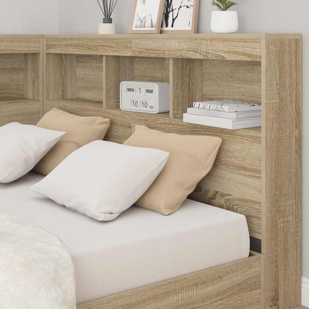 Walplus Engineered Wood Storage Headboard - Light Oak - 207.5 x 137.5 x 76.5 cm - Image 4