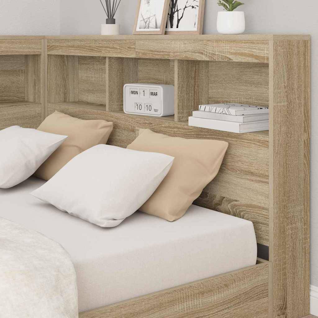 Walplus Engineered Wood Storage Headboard - Light Oak - 207.5 x 137.5 x 76.5 cm - Image 4