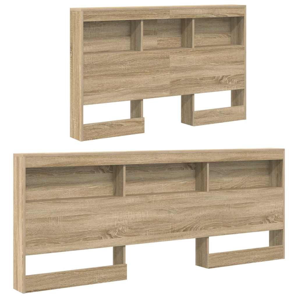 Walplus Engineered Wood Storage Headboard - Light Oak - 207.5 x 137.5 x 76.5 cm - Image 5