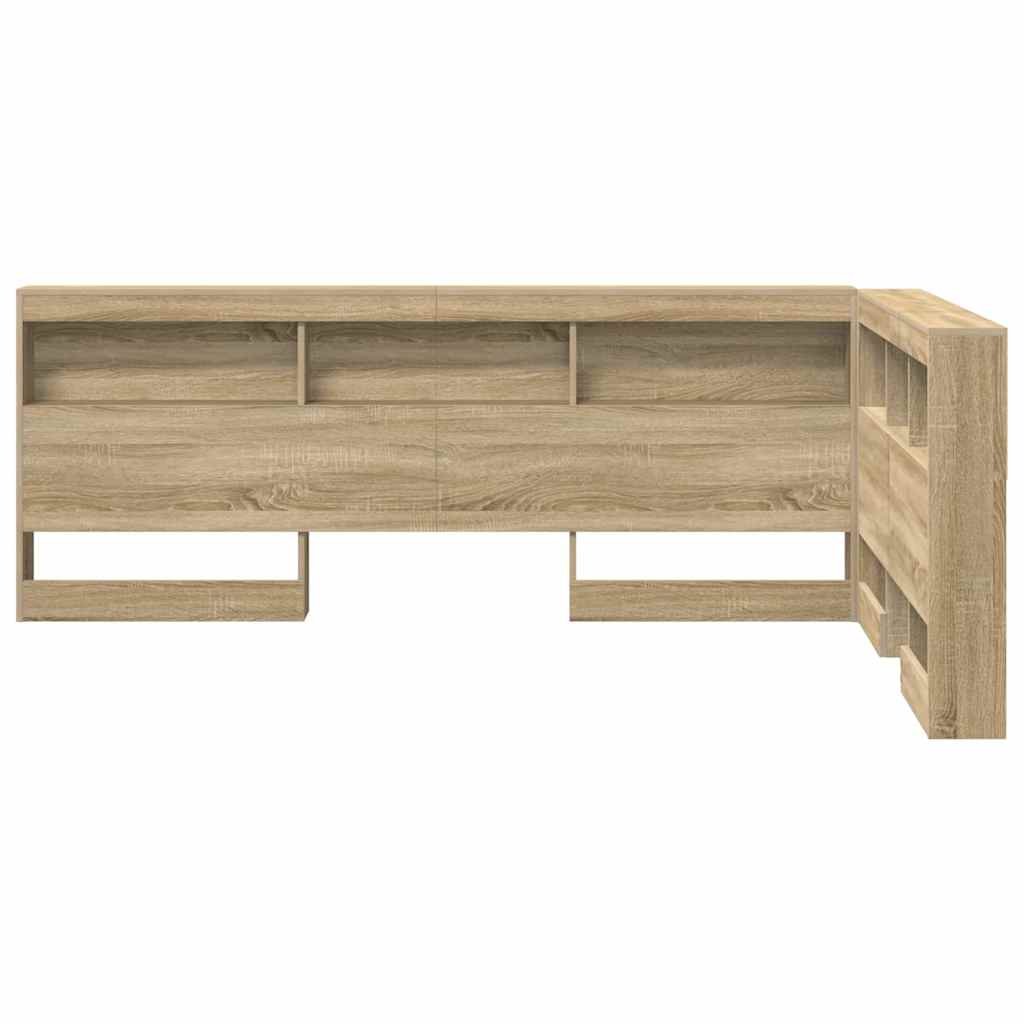 Walplus Engineered Wood Storage Headboard - Light Oak - 207.5 x 137.5 x 76.5 cm - Image 6