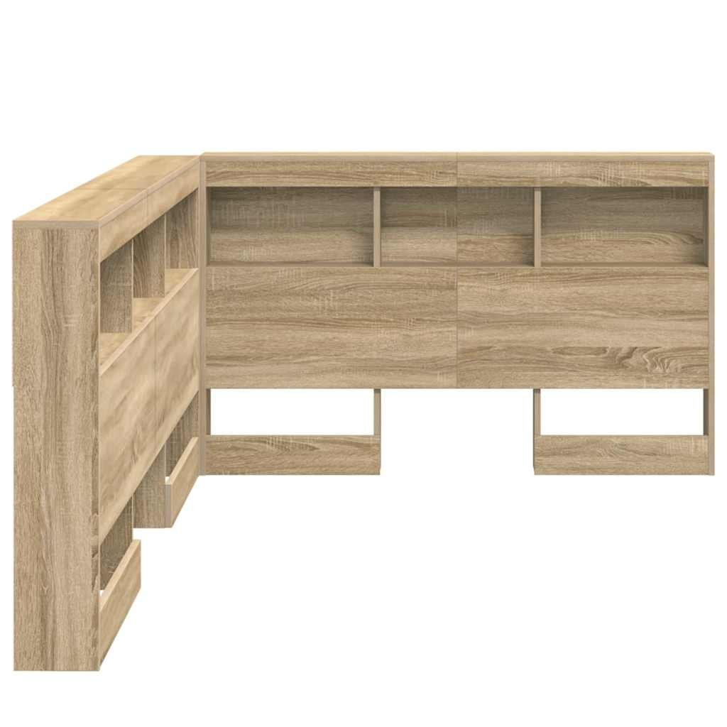 Walplus Engineered Wood Storage Headboard - Light Oak - 207.5 x 137.5 x 76.5 cm - Image 7