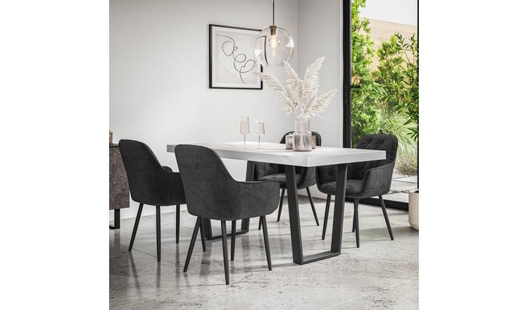 Furniture Online Aria Anika Marble Effect Dining Table & 6 Black Chairs