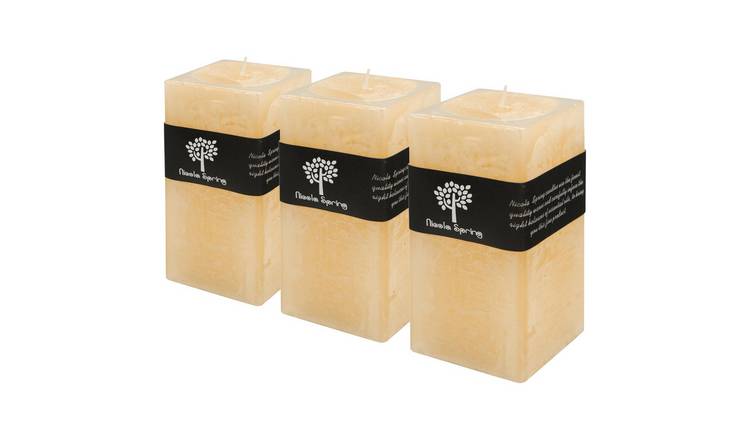 Nicola Spring 130ml Square Vanilla Pillar Candles Pack of 3 - Cream