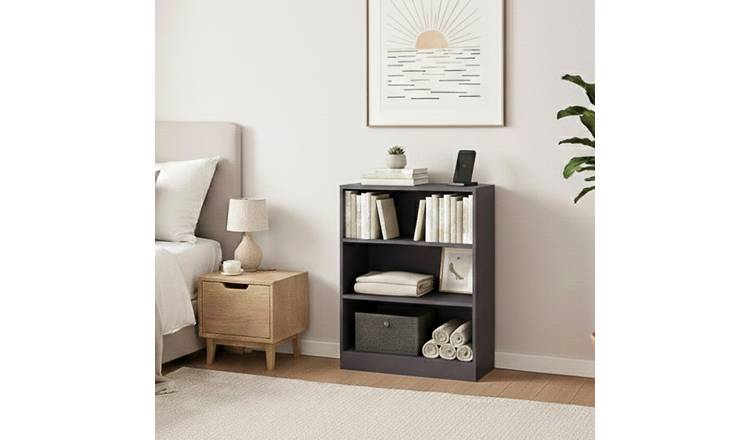 Vida Designs Cambridge 3 Tier Low Freestanding Bookcase - Grey