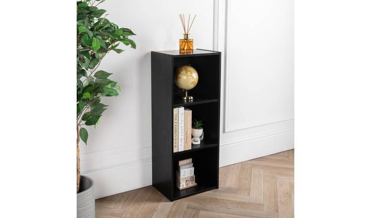 Home Treats Wooden 3 Tier Cube Bookshelf - Black