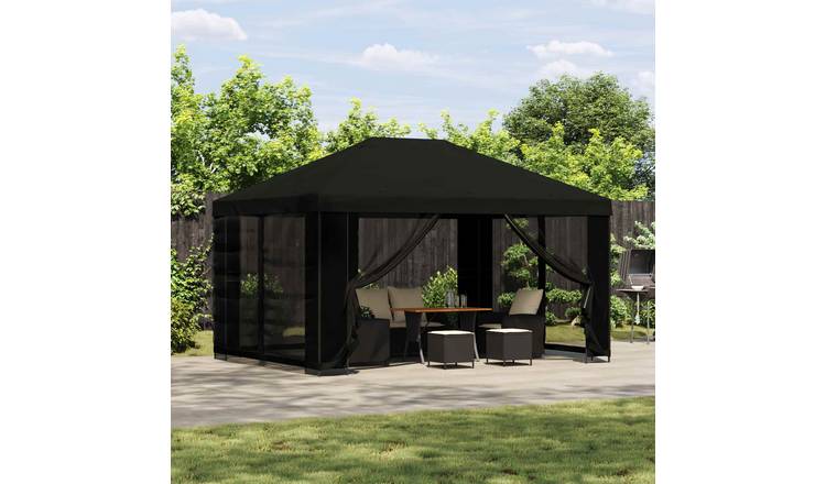 Walplus 4 x 3 m 190gsm Polyester Steel Garden Gazebo - Black
