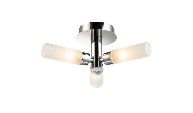 Happy Homewares Chrome IP44 Rated with Tubular Bathroom Ceiling Light - 31cm