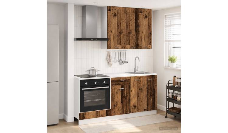 Walplus 5 Piece Engineered Wood Kitchen Unit Set - Old Wood