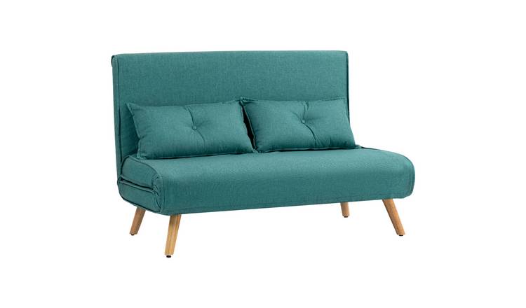 HOMCOM 2 Seater Linen Sofa Bed with Adjustable Backrest and Pillows - Green