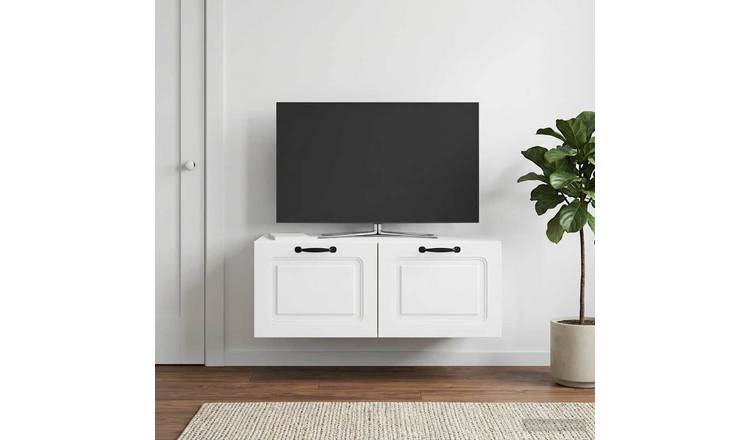 Walplus Wood Wall Mounted TV Cabinet Space Saving - White - 78.5 x 41 x 30 cm