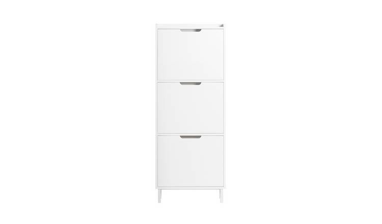 SoBuy 3 Flip Drawer Metal Feet Slim Shoe Storage Cupboard - White