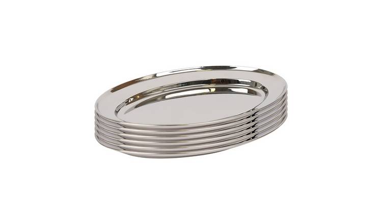 Argon Tableware Oval Stainless Steel Serving Platters - Pack of 6