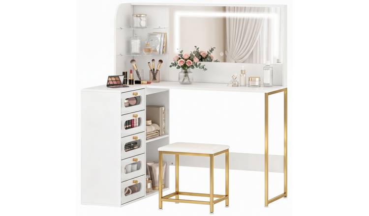 HOMCOM Dressing Table with Adjustable LED Mirror and Padded Stool - White