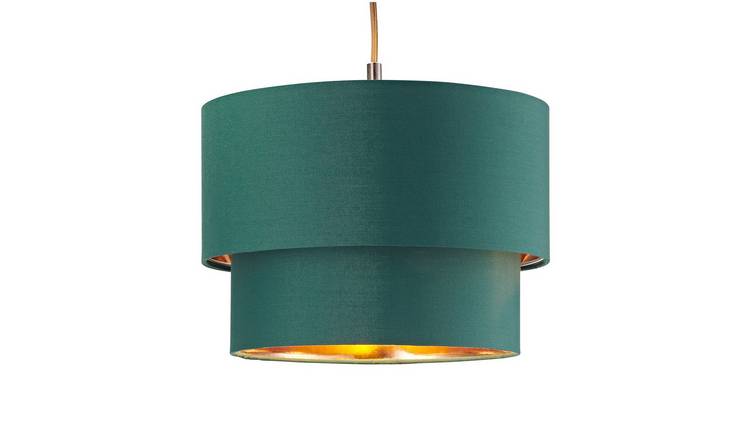 Happy Homewares Dark Green Cotton Fabric Double Tier Pendant Shade - 25cm