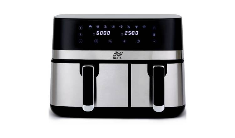 NETTA 9L Dual Basket Digital Air Fryer with 8 Presets & Touch Control