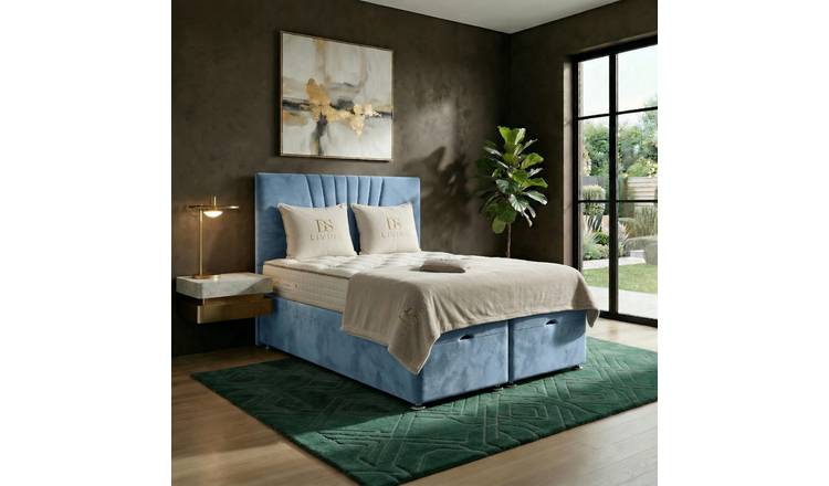 DS Living Vesper Double Velvet Ottoman Bed Frame - Sky Blue