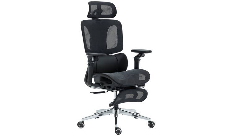 HOMCOM Mesh Ergonomic Office Chair with 6D Flip-up Armrests and Footrest - Black