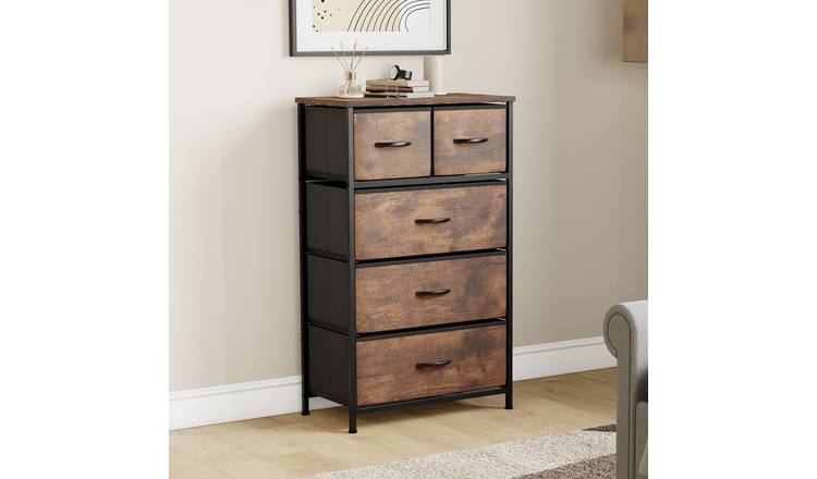 Vida Designs Chorley 5 Drawer Fabric Drawer Chest - Rustic Brown